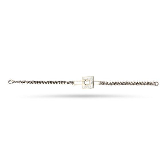 Elegant Silver-Tone Geometric Bracelet with Pave Crystals - Picture 2 of 3